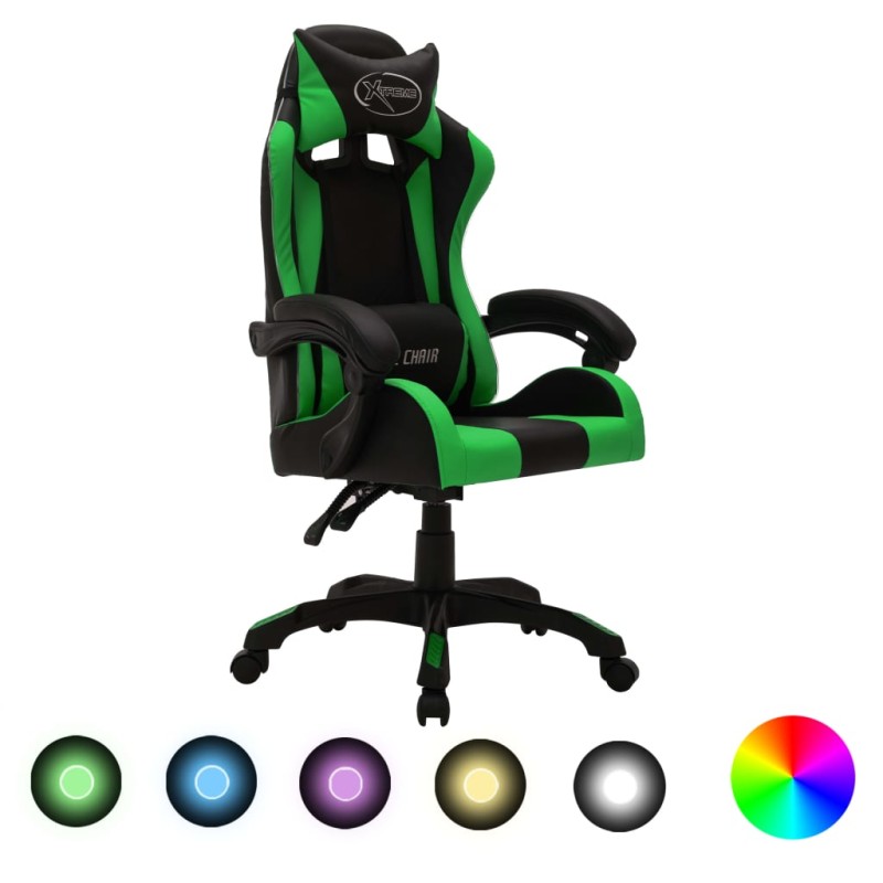 vidaXL Καρέκλα Racing με Φωτισμό RGB LED Πράσινο/Μαύρο Συνθετικό Δέρμα