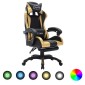 vidaXL Καρέκλα Racing με Φωτισμό RGB LED Χρυσό/Μαύρο Συνθετικό Δέρμα