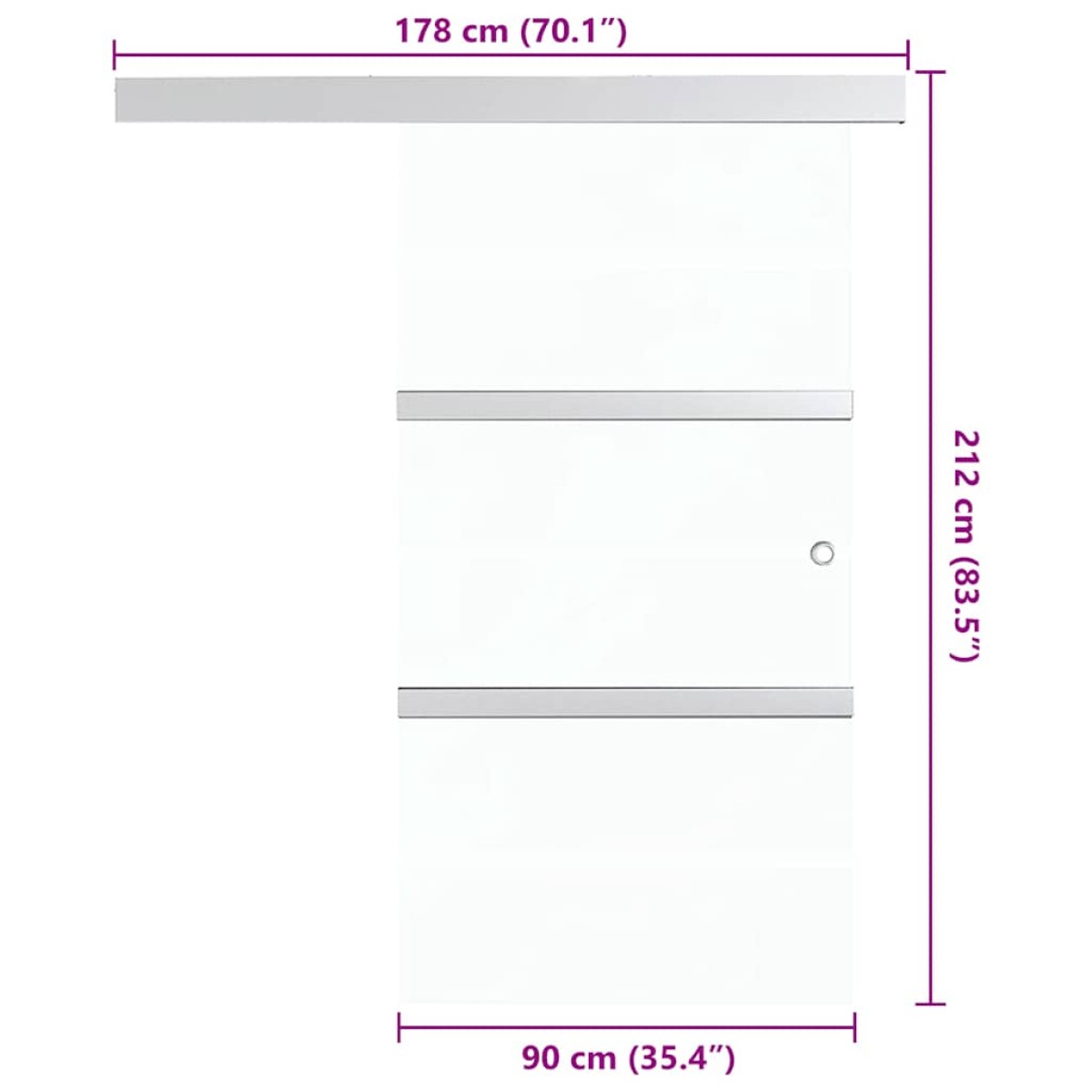 vidaXL Συρόμενη Πόρτα Άσημί 90 x 205 εκ. από Γυαλί ESG / Αλουμίνιο