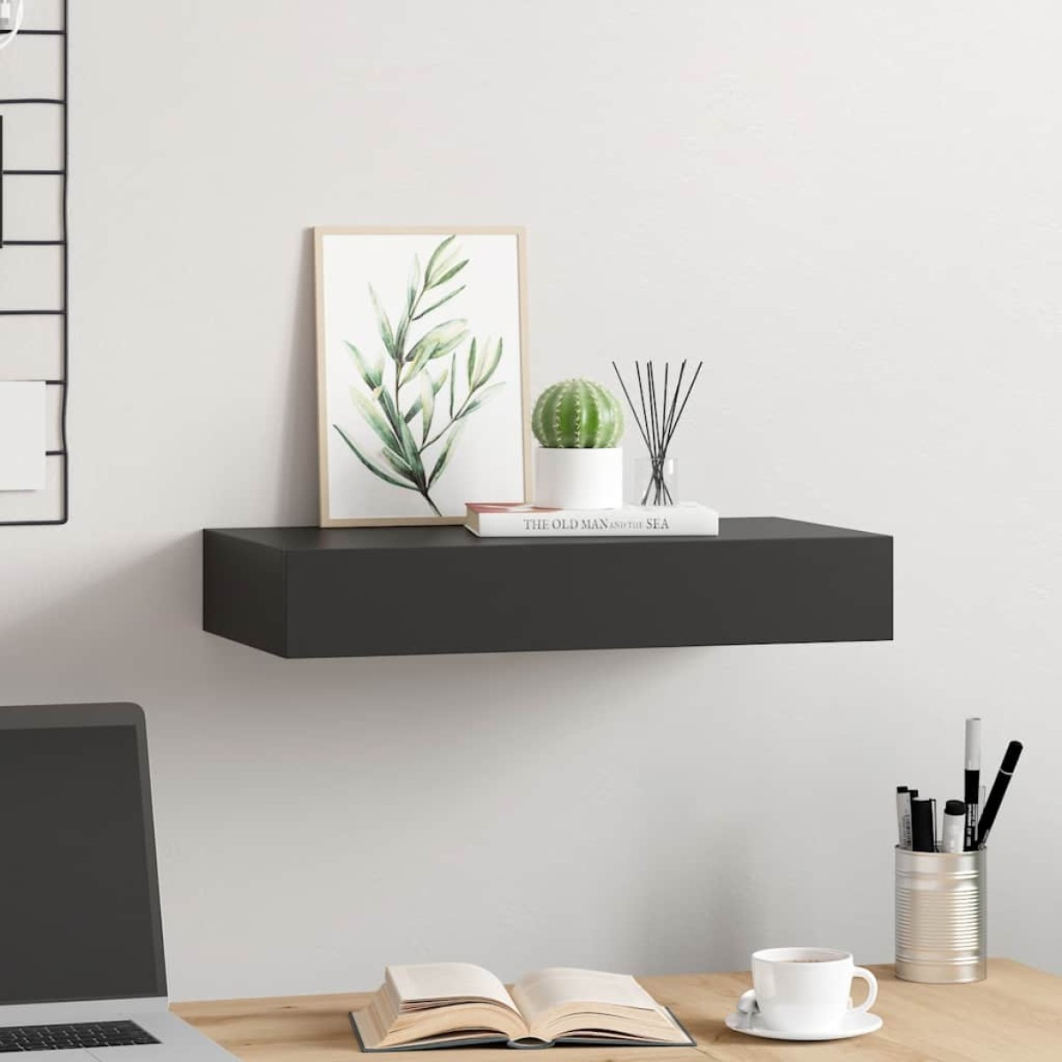 vidaXL Ράφι Τοίχου με Συρτάρι Μαύρο 48 x 25 x 8 εκ. από MDF