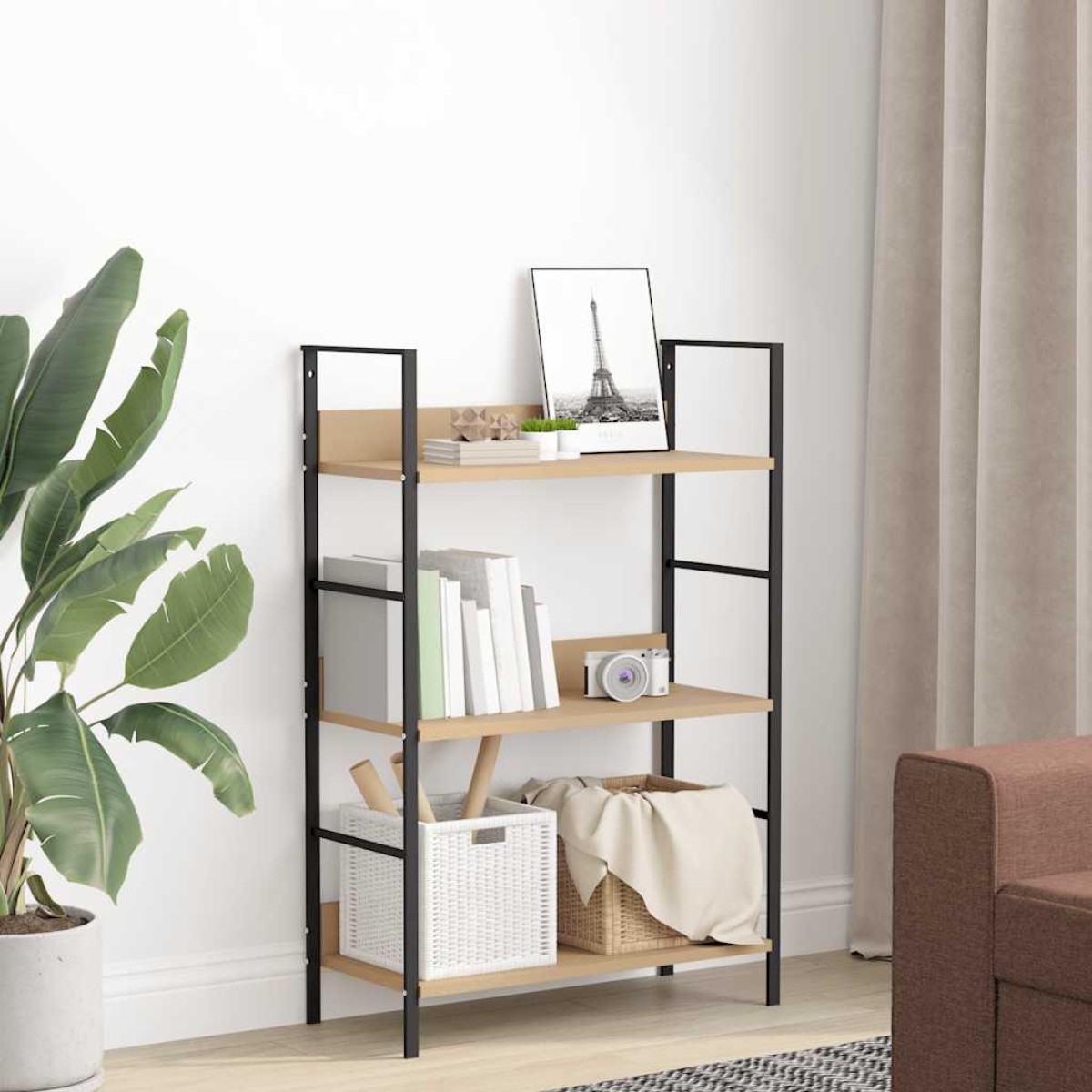 vidaXL Ραφιέρα 3 Επιπέδων Δρυς 60x27,6x90,5 εκ. Επεξεργασμένο Ξύλο