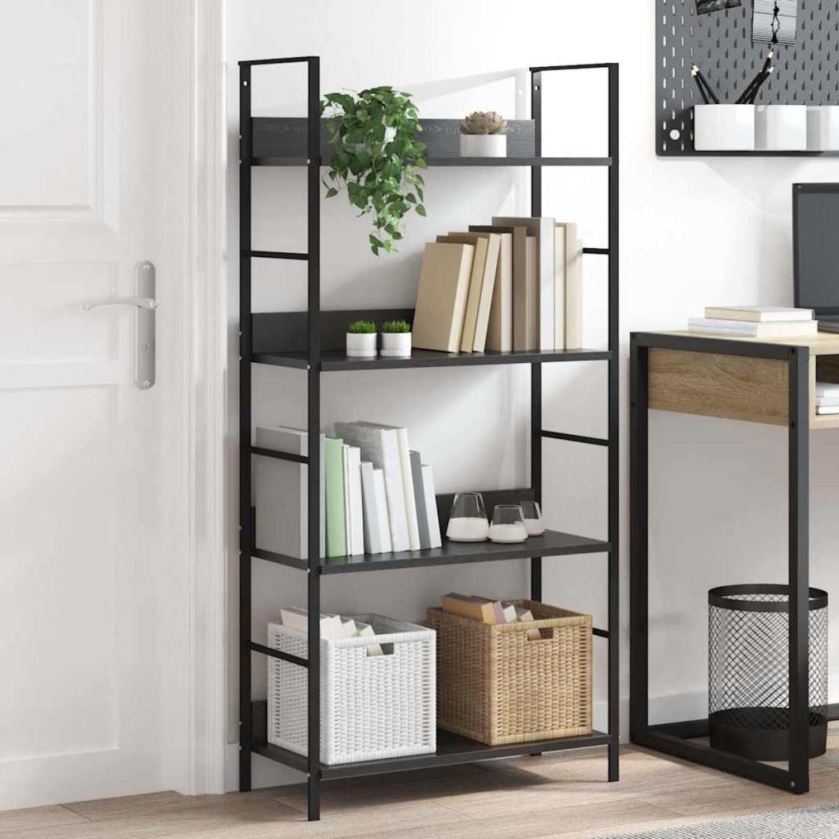 vidaXL Ραφιέρα 4 Επιπέδων Μαύρη 60x27,6x124,5 εκ. Επεξεργασμένο Ξύλο
