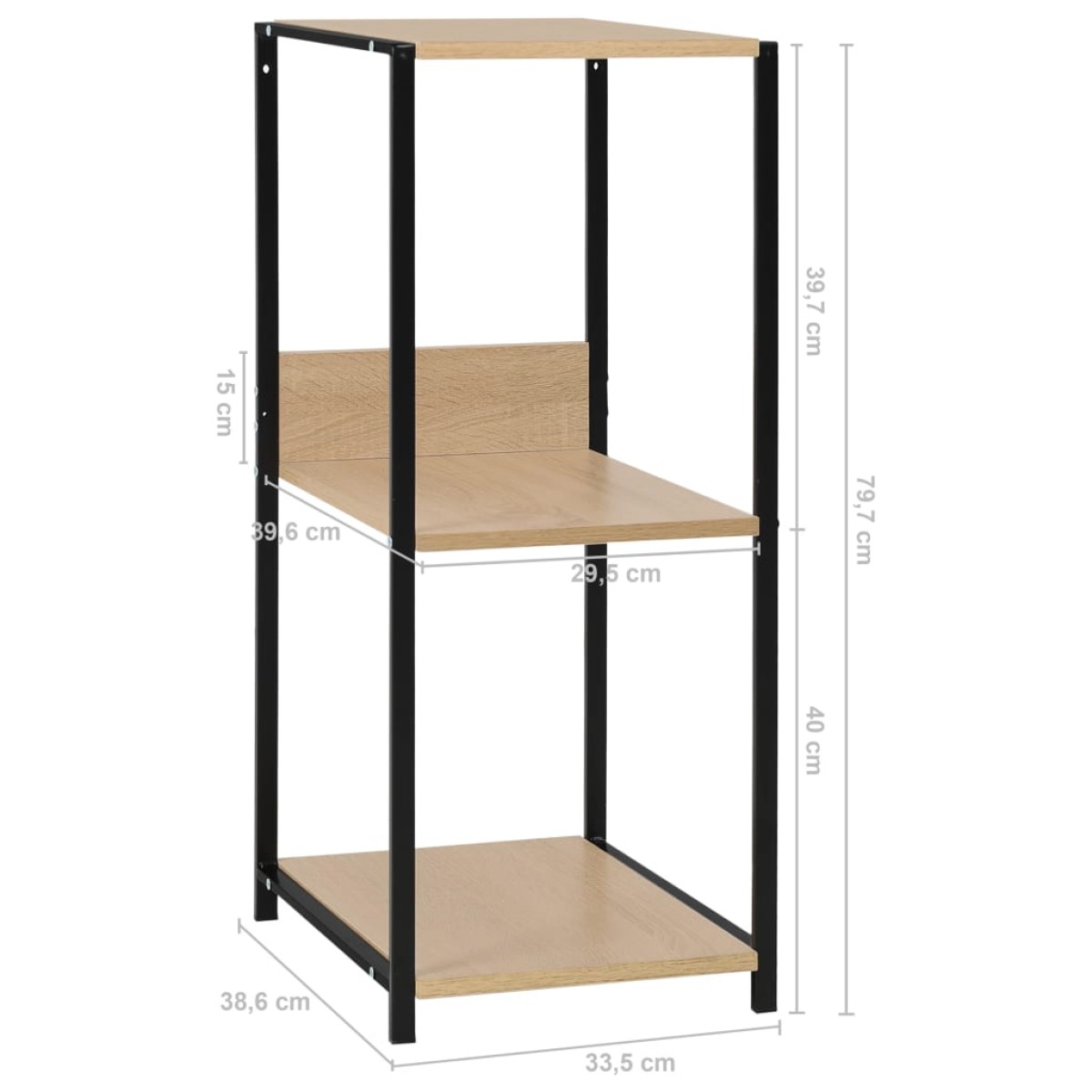 vidaXL Ραφιέρα Ίσια Μικρή Μαύρη/Δρυς 33,5x39,6x79,7 εκ. Επεξ. Ξύλο