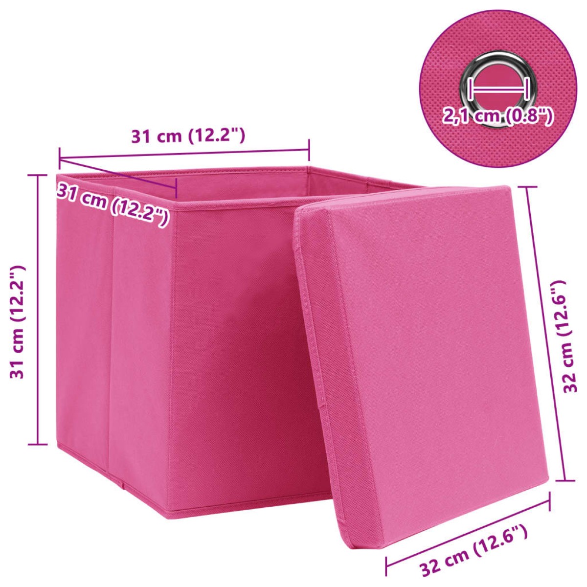 vidaXL Κουτιά Αποθήκευσης με Καπάκια 4 τεμ Ροζ 32x32x32εκ Υφασμάτινα