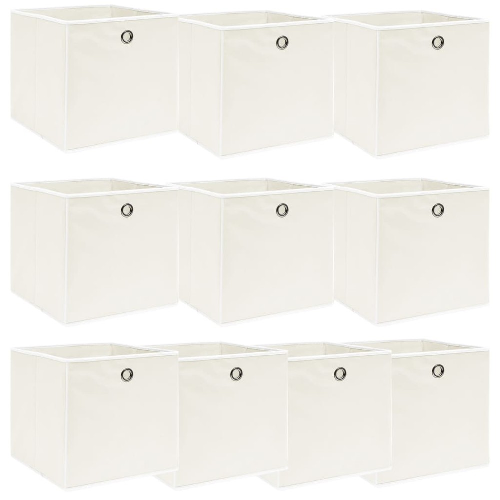 vidaXL Κουτιά Αποθήκευσης 10 τεμ. Λευκά 32 x 32 x 32 εκ. Υφασμάτινα