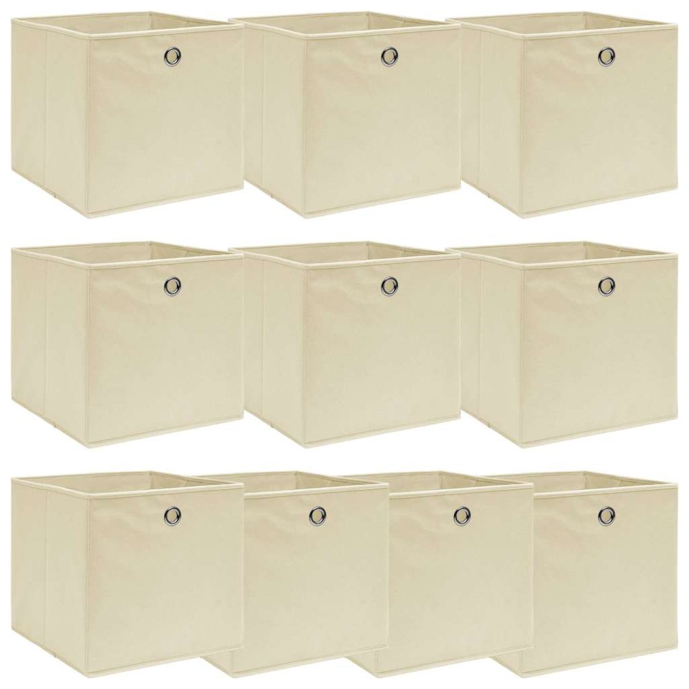 vidaXL Κουτιά Αποθήκευσης 10 τεμ. Κρεμ 32 x 32 x 32 εκ. Υφασμάτινα
