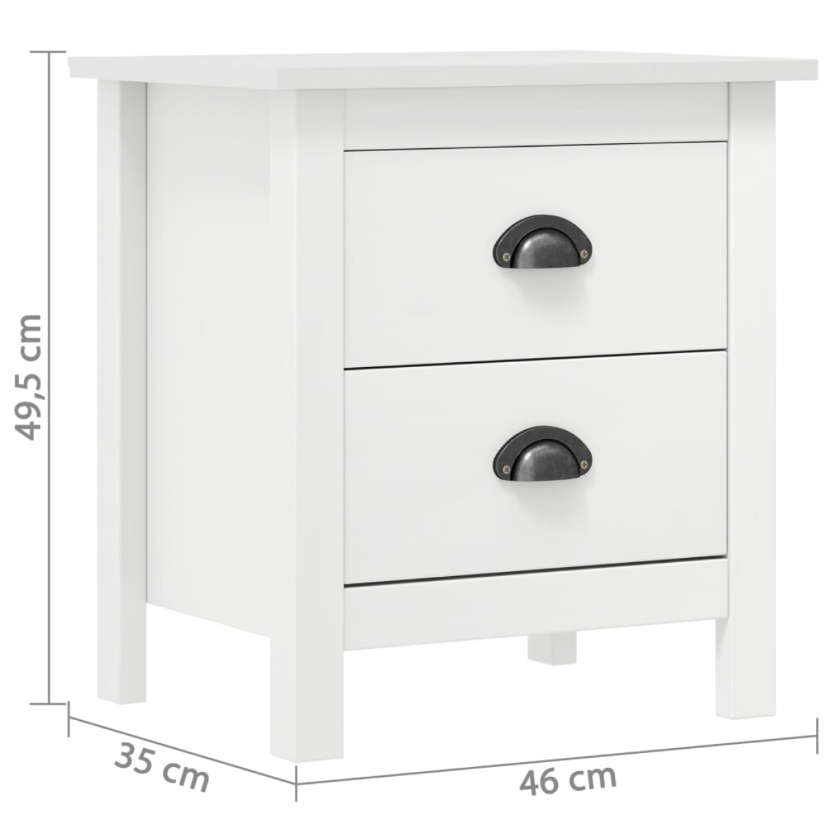 vidaXL Κομοδίνο Hill Λευκό 46 x 35 x 49,5 εκ. από Μασίφ Ξύλο Πεύκου