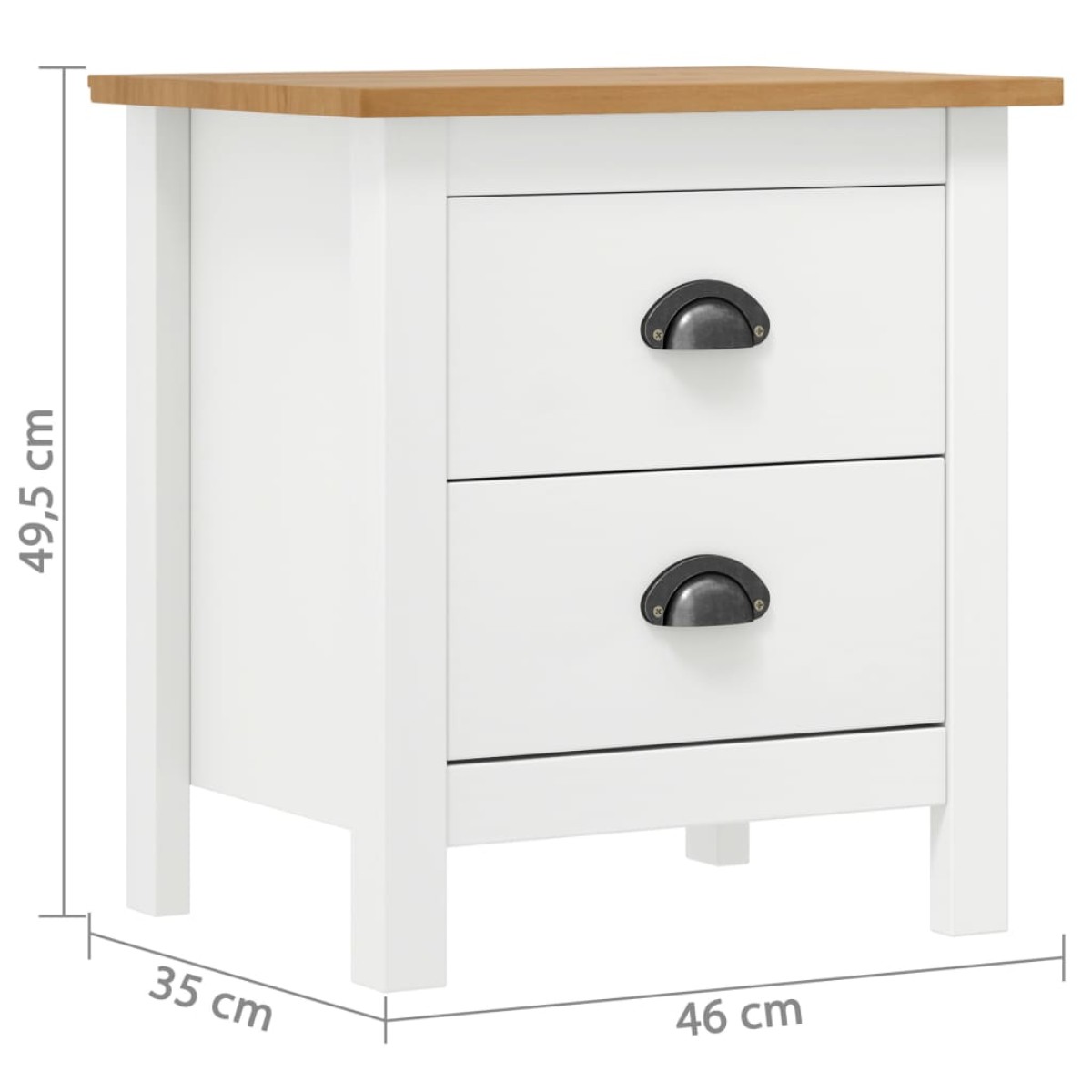 vidaXL Κομοδίνο Hill Λευκό 46 x 35 x 49,5 εκ. από Μασίφ Ξύλο Πεύκου