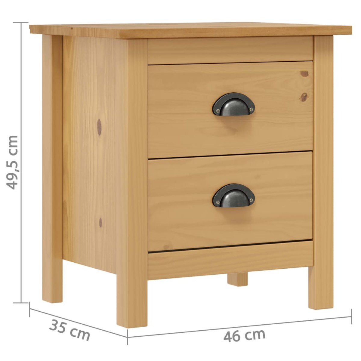 vidaXL Κομοδίνα Hill 2 Τεμ. 46 x 35 x 49,5 εκ. από Μασίφ Ξύλο Πεύκου