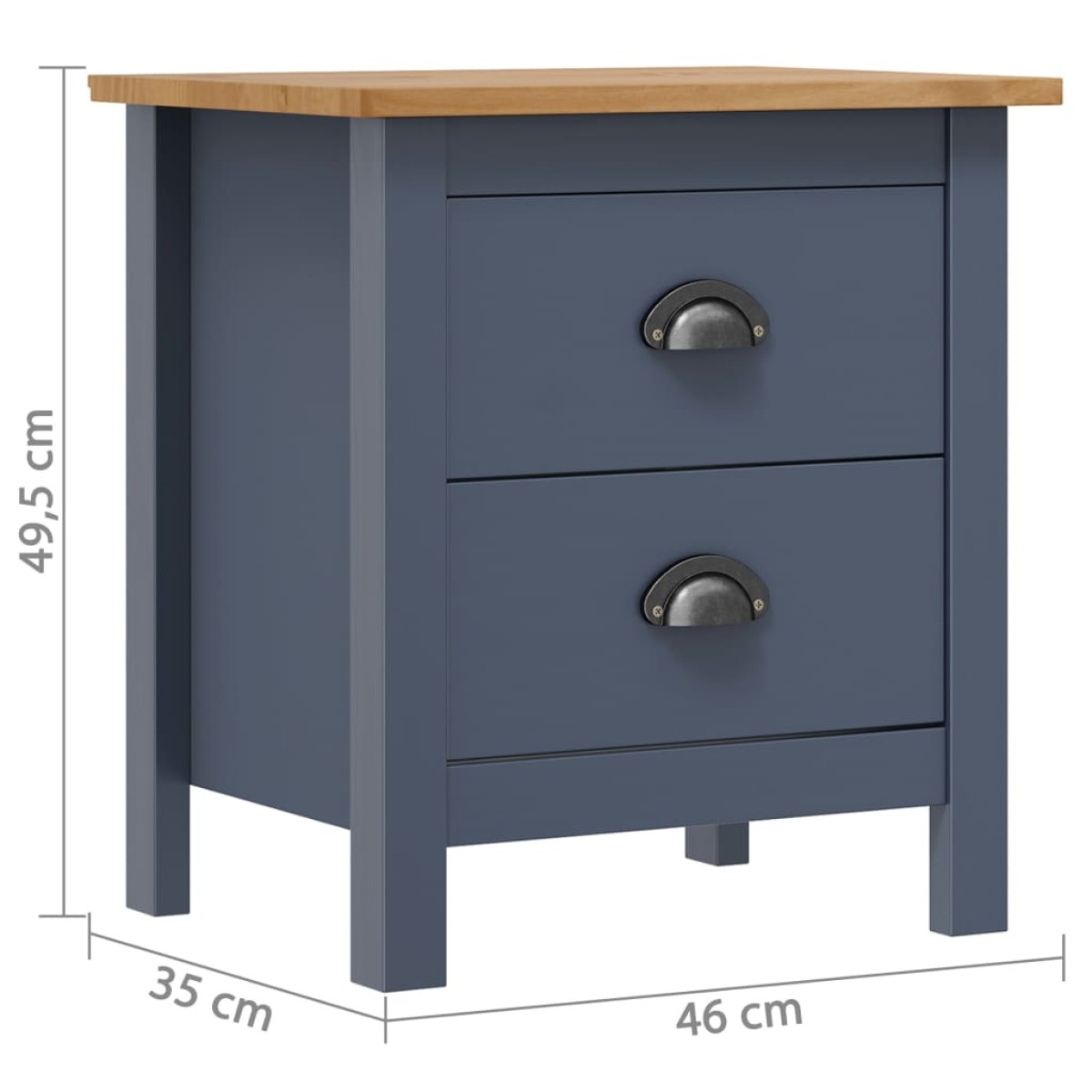 vidaXL Κομοδίνα Hill 2 Τεμ. Γκρι 46x35x49,5 εκ. από Μασίφ Ξύλο Πεύκου