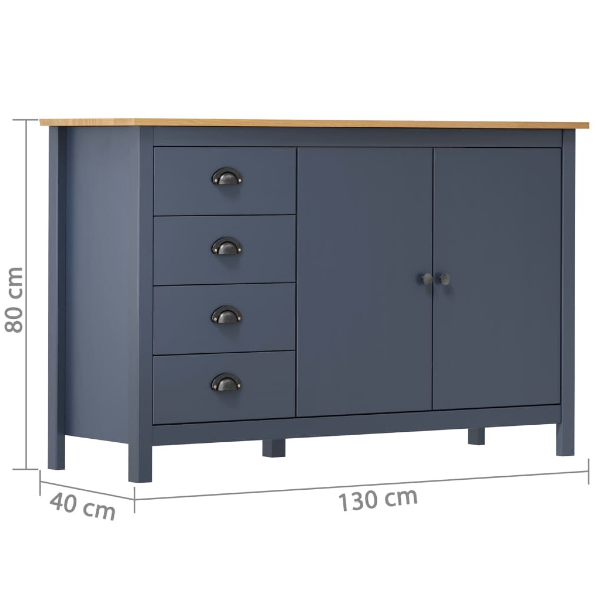 vidaXL Μπουφές Hill Γκρι 130x40x80 εκ. από Μασίφ Ξύλο Πεύκου