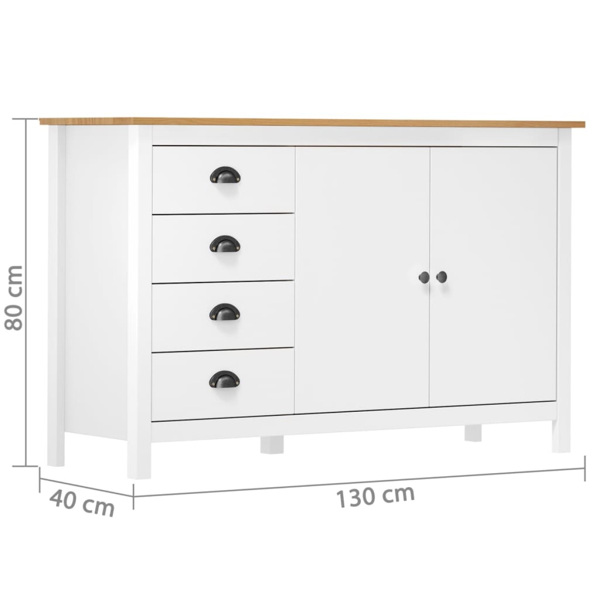 vidaXL Μπουφές Hill Λευκός 130x40x80 εκ. από Μασίφ Ξύλο Πεύκου