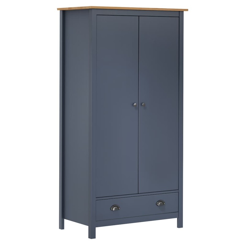 vidaXL Ντουλάπα Hill Δίφυλλη Γκρι 89x50x170 εκ. Μασίφ Ξύλο Πεύκου