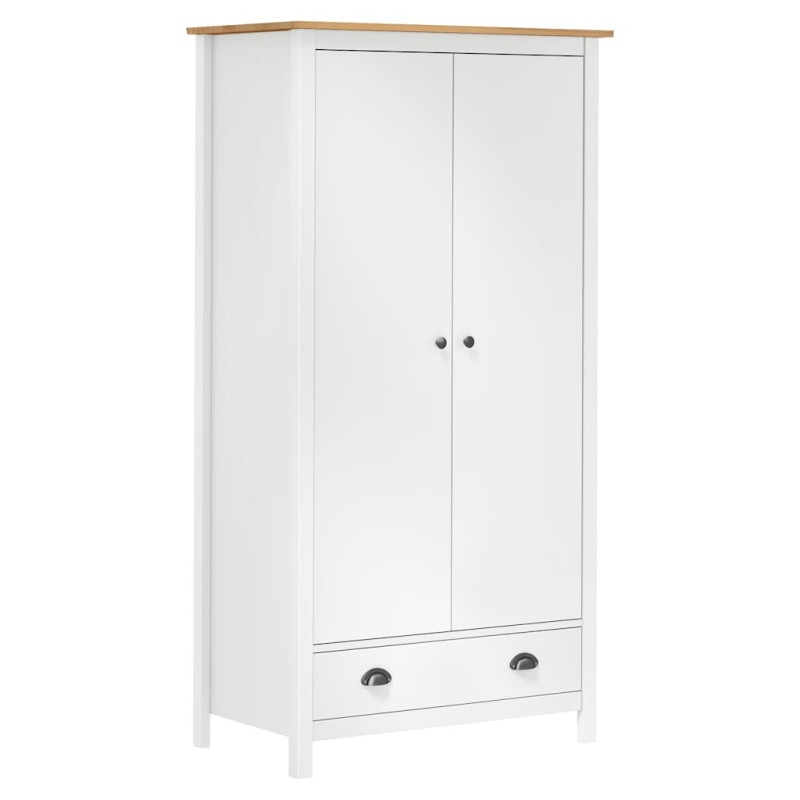 vidaXL Ντουλάπα Hill Δίφυλλη Λευκή 89x50x170 εκ. Μασίφ Ξύλο Πεύκου