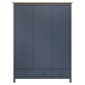 vidaXL Ντουλάπα Hill Τρίφυλλη Γκρι 127x50x170 εκ. Μασίφ Ξύλο Πεύκου