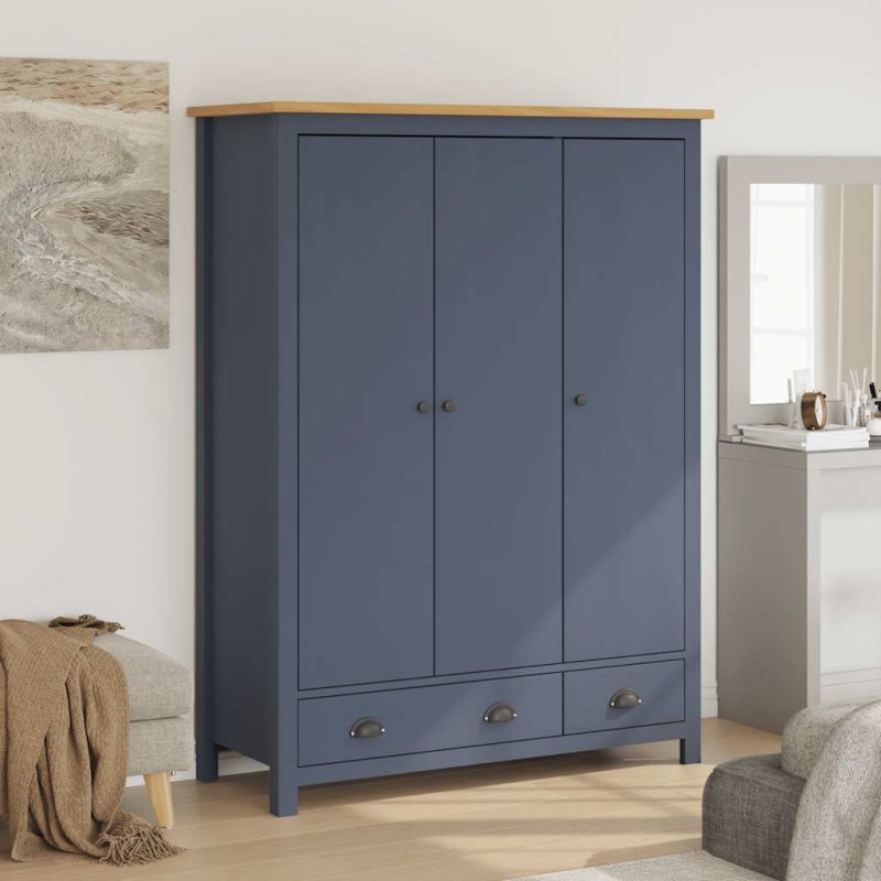 vidaXL Ντουλάπα Hill Τρίφυλλη Γκρι 127x50x170 εκ. Μασίφ Ξύλο Πεύκου