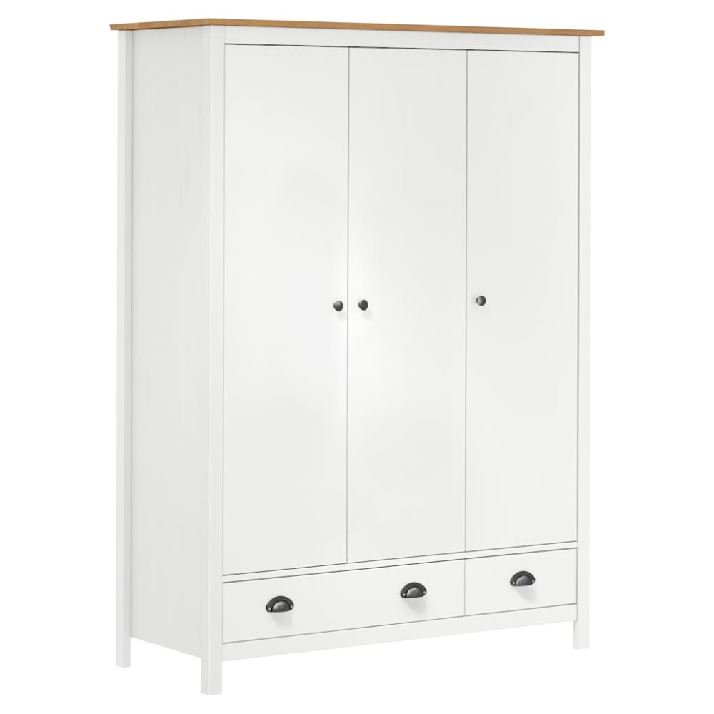 vidaXL Ντουλάπα Hill Τρίφυλλη Λευκή 127x50x170 εκ. Μασίφ Ξύλο Πεύκου