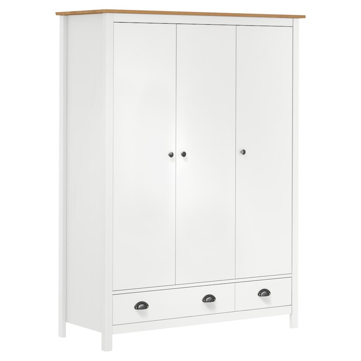 vidaXL Ντουλάπα Hill Τρίφυλλη Λευκή 127x50x170 εκ. Μασίφ Ξύλο Πεύκου