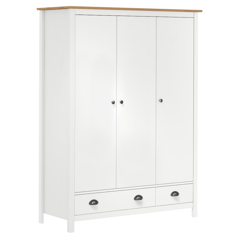 vidaXL Ντουλάπα Hill Τρίφυλλη Λευκή 127x50x170 εκ. Μασίφ Ξύλο Πεύκου