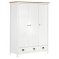 vidaXL Ντουλάπα Hill Τρίφυλλη Λευκή 127x50x170 εκ. Μασίφ Ξύλο Πεύκου