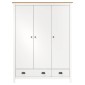 vidaXL Ντουλάπα Hill Τρίφυλλη Λευκή 127x50x170 εκ. Μασίφ Ξύλο Πεύκου
