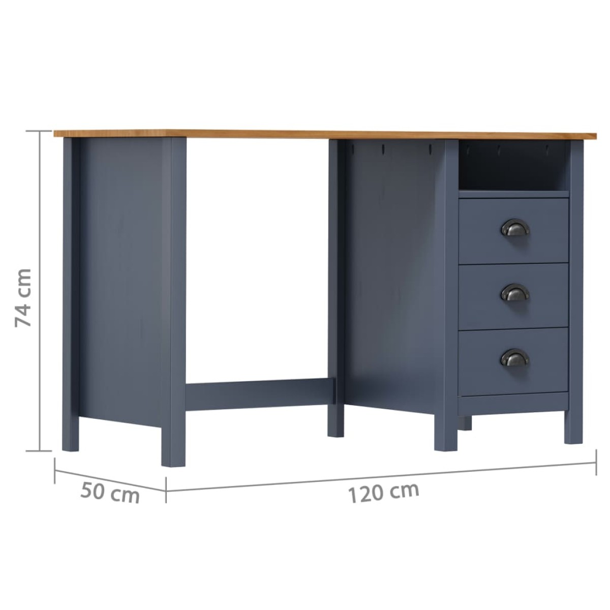 vidaXL Γραφείο Hill με 3 Συρτάρια Γκρι 120x50x74 εκ Μασίφ Ξύλο Πεύκου