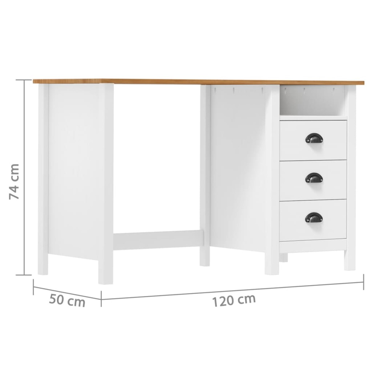 vidaXL Γραφείο Hill με 3 Συρτάρια 120x50x74 εκ Μασίφ Ξύλο Πεύκου