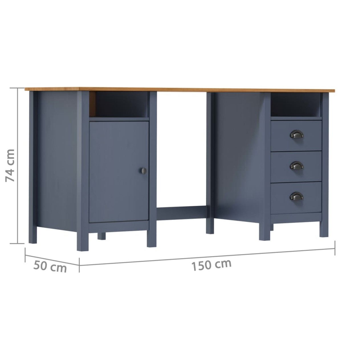 vidaXL Γραφείο Hill Γκρι 150x50x74 εκ. από Μασίφ Ξύλο Πεύκου