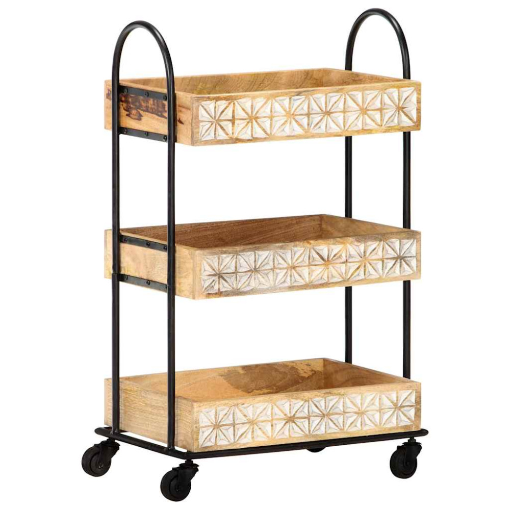vidaXL Τρόλεϊ Κουζίνας με 3 Επίπεδα 46x30x76 εκ. Μασίφ Ξύλο Μάνγκο