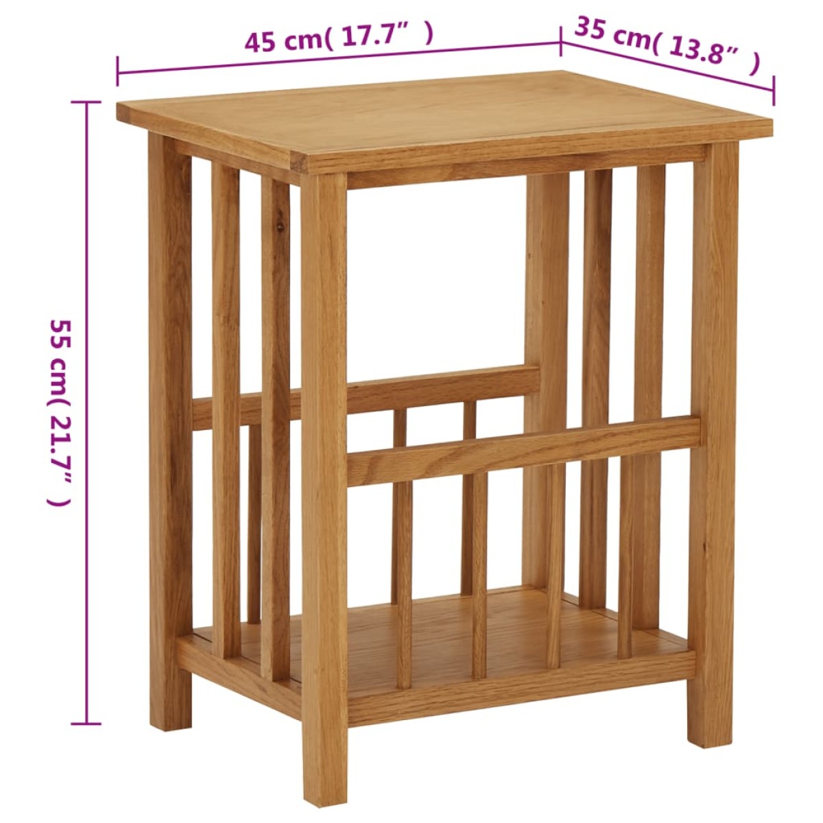 vidaXL Τραπεζάκι με Θήκη Περιοδικών 45 x 35 x 55 εκ. Μασίφ Ξύλο Δρυός