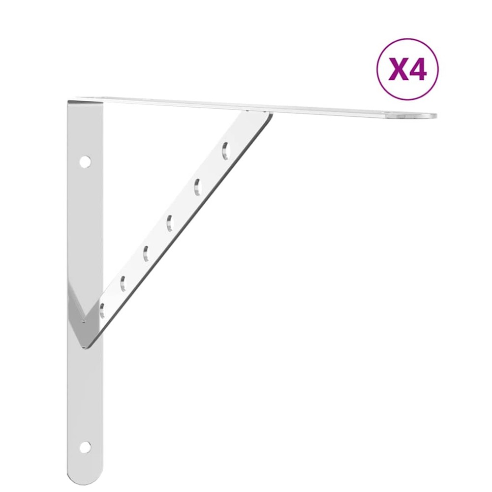 vidaXL Στηρίγματα Ραφιών 4 Τεμ. Ασημί 40x2,5x25 εκ. Ανοξείδωτο Ατσάλι