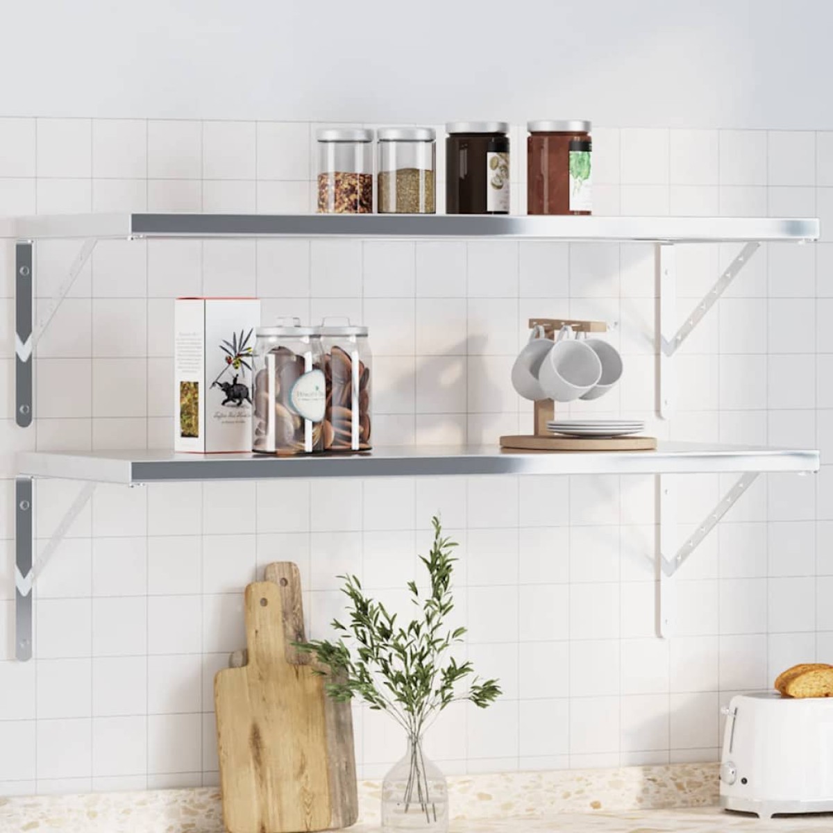 vidaXL Στηρίγματα Ραφιών 4 Τεμ. Ασημί 40x2,5x25 εκ. Ανοξείδωτο Ατσάλι