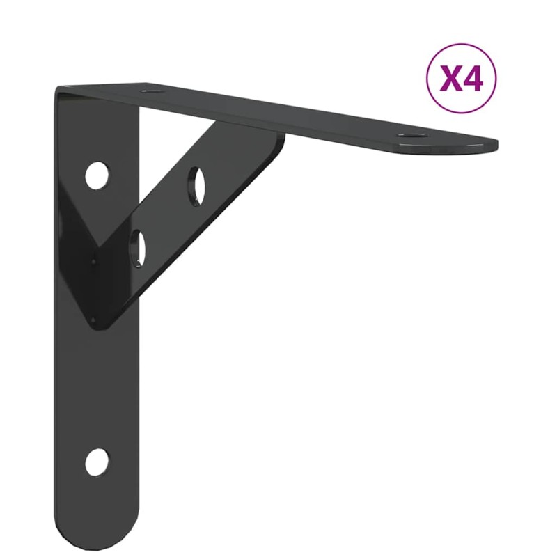 vidaXL Στηρίγματα Ραφιών 4 Τεμ. Ασημί 15x2,5x11,5εκ. Ανοξείδωτο Μαύρο