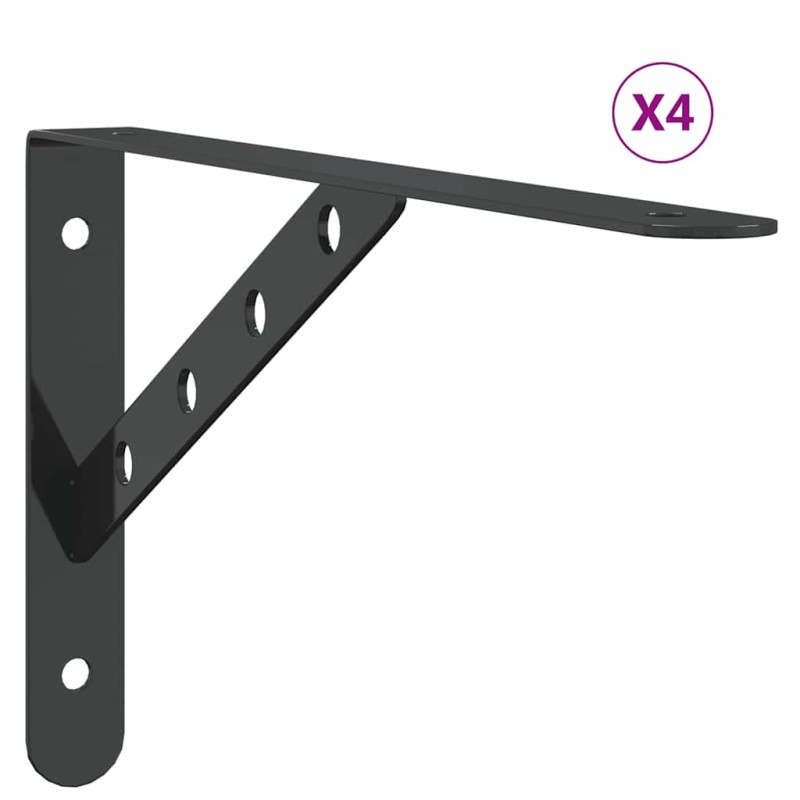 vidaXL Στηρίγματα Ραφιών 4 Τεμ. Ασημί 30x2,5x15,5 Ανοξείδωτο Μαύρο