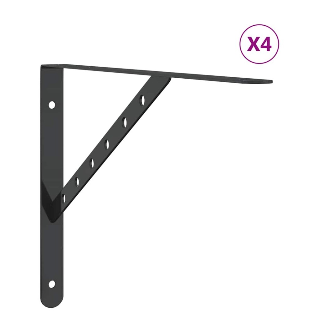 vidaXL Στηρίγματα Ραφιών 4 Τεμ. Ασημί 40x2,5x25 εκ. Ανοξείδωτο Μαύρο