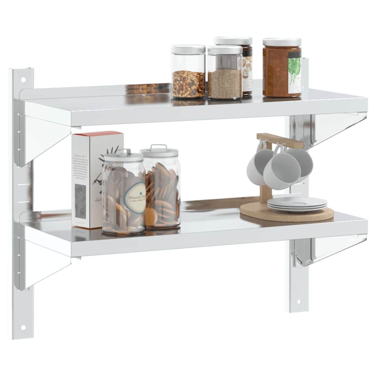 vidaXL Ράφι Τοίχου 2 Επιπ. Ασημί 75x30x60 εκ. Ανοξείδωτο Ατσάλι