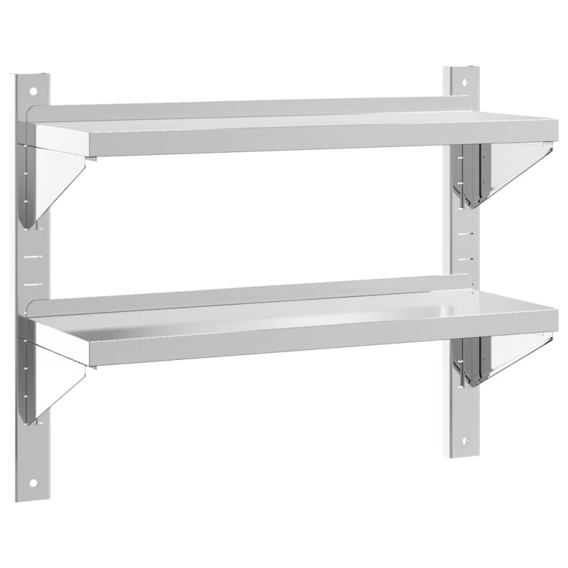 vidaXL Ράφι Τοίχου 2 Επιπ. Ασημί 75x23,5x60 εκ. Ανοξείδωτο Ατσάλι
