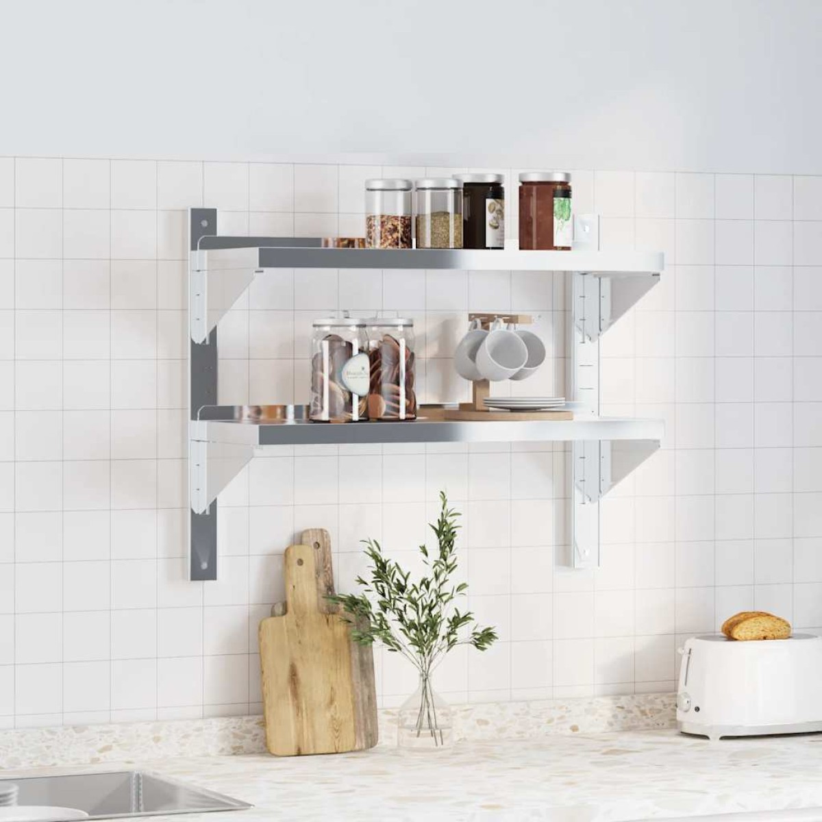 vidaXL Ράφι Τοίχου 2 Επιπ. Ασημί 75x23,5x60 εκ. Ανοξείδωτο Ατσάλι