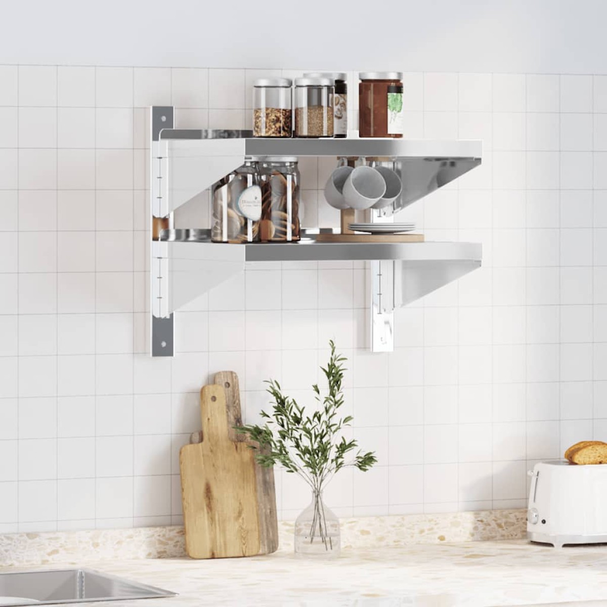 vidaXL Ράφι Τοίχου 2 Επιπ. Ασημί 50x40x48 εκ. Ανοξείδωτο Ατσάλι