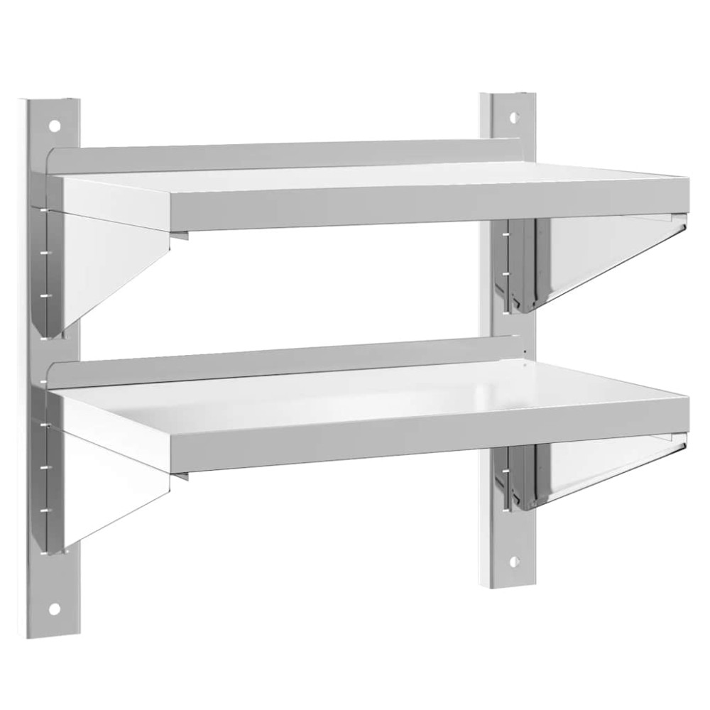 vidaXL Ράφι Τοίχου 2 Επιπ. Ασημί 50x30x48 εκ. Ανοξείδωτο Ατσάλι