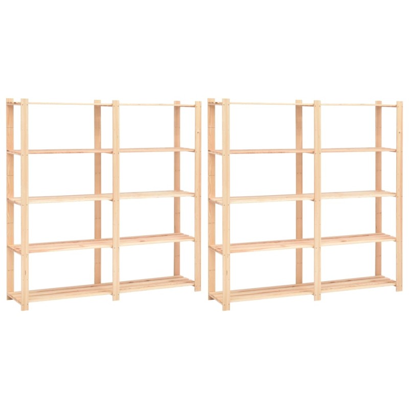 vidaXL Ραφιέρες 5 Επιπέδων 2 τεμ 500 κ 170x38x170 εκ Μασίφ Ξύλο Πεύκου