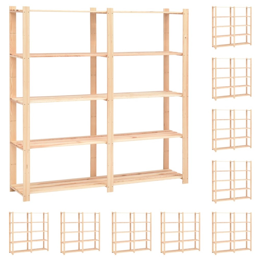 vidaXL Ραφιέρες 5 Επιπέδων 10τεμ 500 κ 170x38x170 εκ Μασίφ Ξύλο Πεύκου