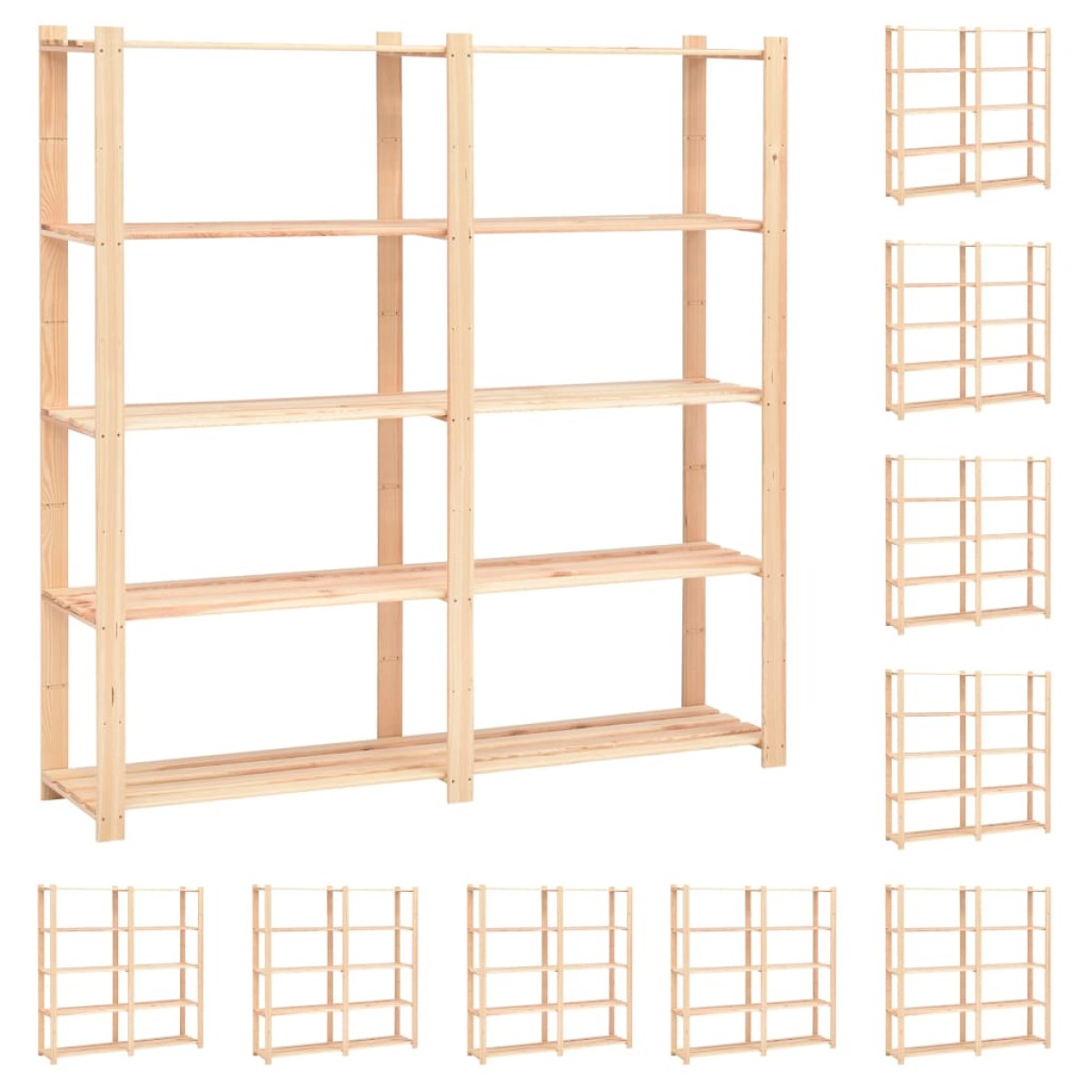 vidaXL Ραφιέρες 5 Επιπέδων 10τεμ 500 κ 170x38x170 εκ Μασίφ Ξύλο Πεύκου