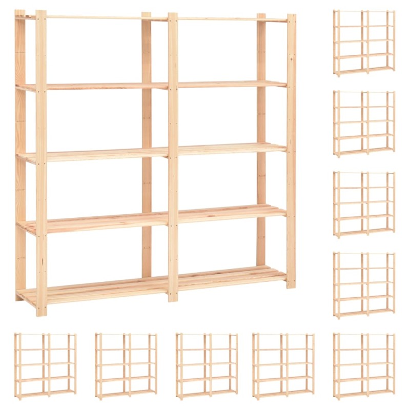 vidaXL Ραφιέρες 5 Επιπέδων 10τεμ 500 κ 170x38x170 εκ Μασίφ Ξύλο Πεύκου