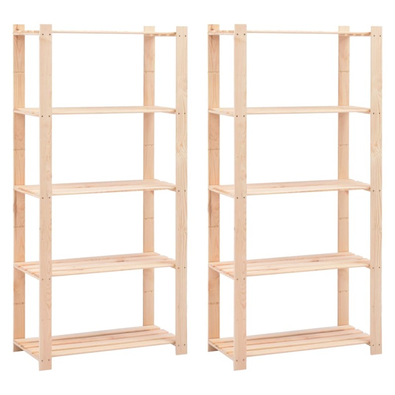 vidaXL Ραφιέρες 5 Επιπέδων 2 τεμ 250 κ 80x38x170 εκ Μασίφ Ξύλο Πεύκου