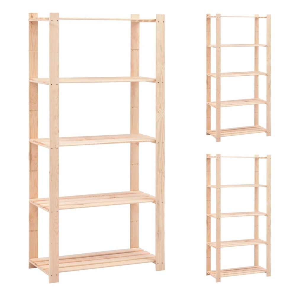 vidaXL Ραφιέρες 5 Επιπέδων 3 τεμ 250 κ 80x38x170 εκ Μασίφ Ξύλο Πεύκου