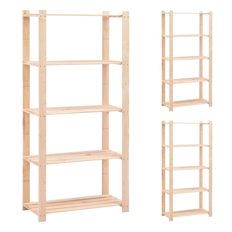 vidaXL Ραφιέρες 5 Επιπέδων 3 τεμ 250 κ 80x38x170 εκ Μασίφ Ξύλο Πεύκου
