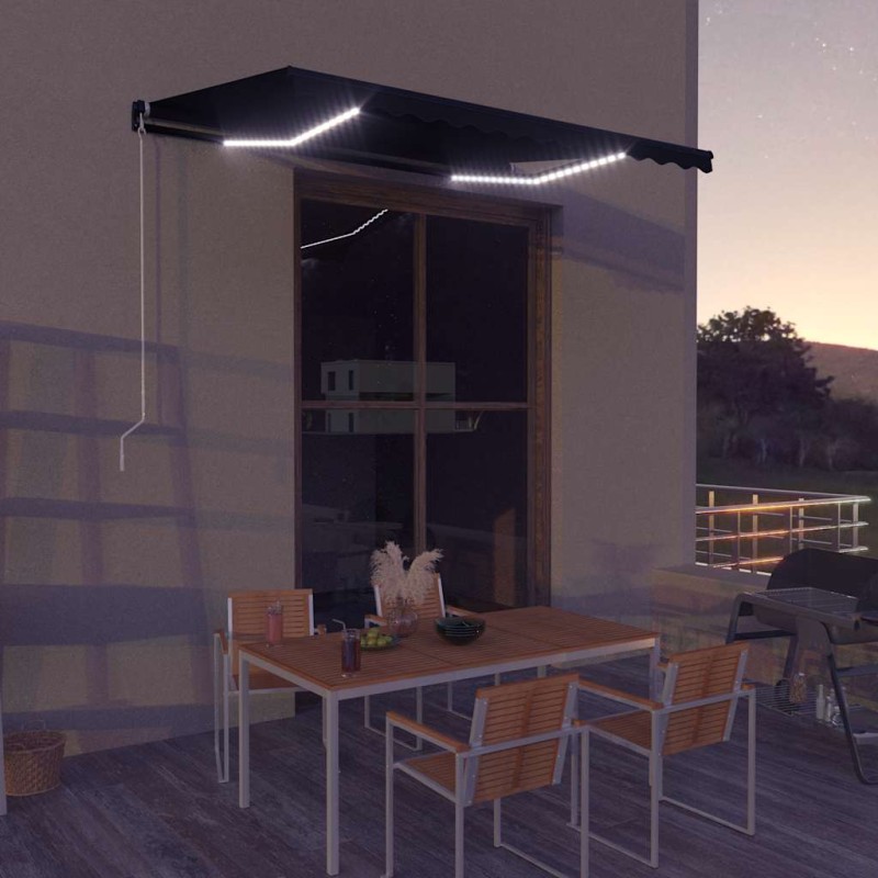 vidaXL Τέντα Συρόμενη Χειροκίνητη με LED Ανθρακί 350 x 250 εκ.