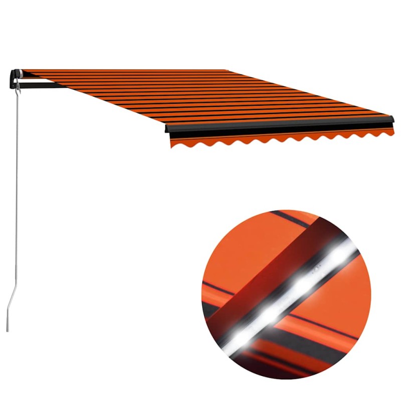 vidaXL Τέντα Συρόμενη Χειροκίνητη με LED Πορτοκαλί/Καφέ 350 x 250 εκ.