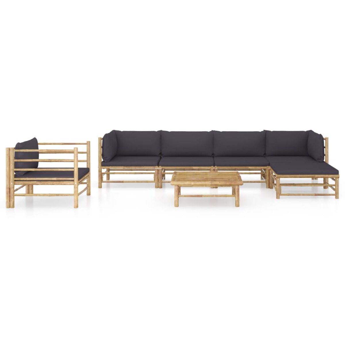 vidaXL Σαλόνι Κήπου Σετ 7 Τεμαχίων από Μπαμπού με Σκ. Γκρι Μαξιλάρια